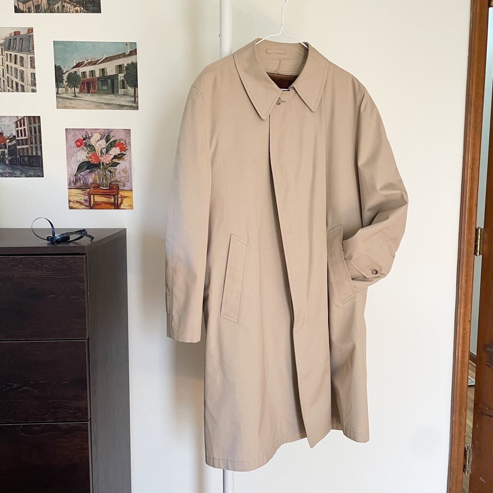 Vintage London Fog Men’s Khaki Trench Coat with Faux Fur Lining